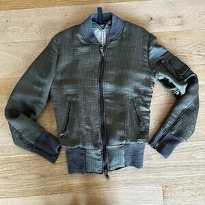 Georgio Brato Leather Bomber Jacket in Green & Brown